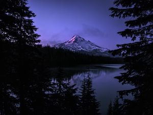 Preview wallpaper mountain, lake, landscape, nature, evening