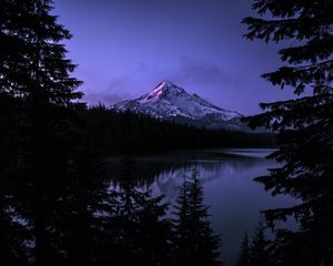 Preview wallpaper mountain, lake, landscape, nature, evening