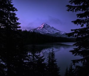 Preview wallpaper mountain, lake, landscape, nature, evening