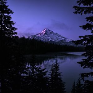 Preview wallpaper mountain, lake, landscape, nature, evening