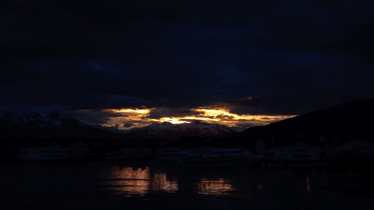 Wallpaper mountain, lake, night, sky, argentina