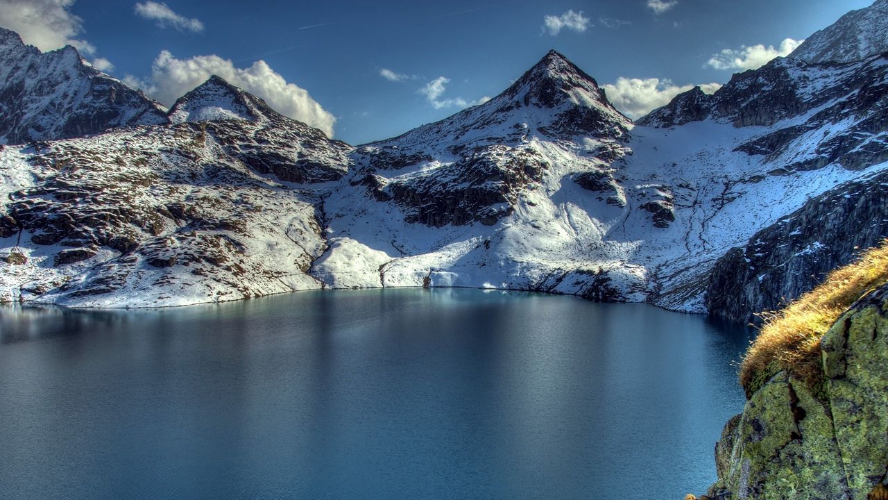 Wallpaper mountain, lake, peaks, snow