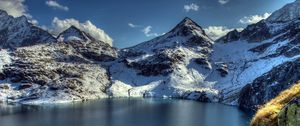 Preview wallpaper mountain, lake, peaks, snow