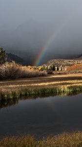 Preview wallpaper mountain, lake, rainbow, landscape, nature