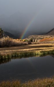 Preview wallpaper mountain, lake, rainbow, landscape, nature