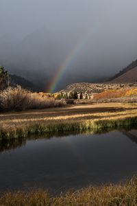 Preview wallpaper mountain, lake, rainbow, landscape, nature