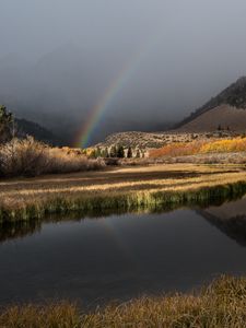 Preview wallpaper mountain, lake, rainbow, landscape, nature