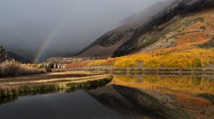 Preview wallpaper mountain, lake, rainbow, landscape, nature