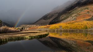 Preview wallpaper mountain, lake, rainbow, landscape, nature