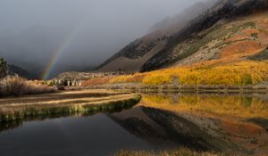 Preview wallpaper mountain, lake, rainbow, landscape, nature