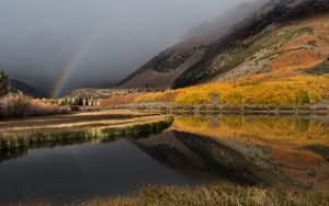 Preview wallpaper mountain, lake, rainbow, landscape, nature