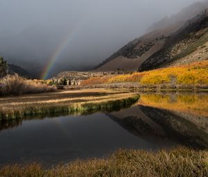 Preview wallpaper mountain, lake, rainbow, landscape, nature