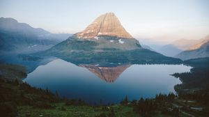 Preview wallpaper mountain, lake, reflection, top