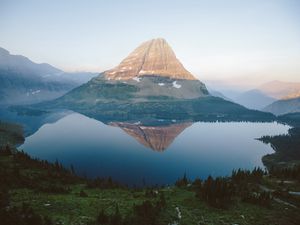 Preview wallpaper mountain, lake, reflection, top