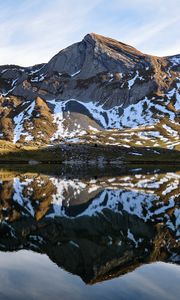 Preview wallpaper mountain, lake, reflection, snow, nature