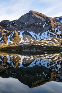 Preview wallpaper mountain, lake, reflection, snow, nature