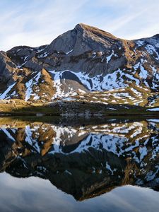 Preview wallpaper mountain, lake, reflection, snow, nature