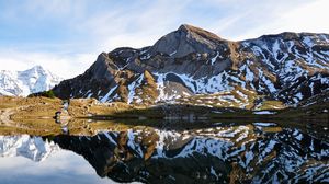 Preview wallpaper mountain, lake, reflection, snow, nature