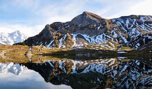 Preview wallpaper mountain, lake, reflection, snow, nature