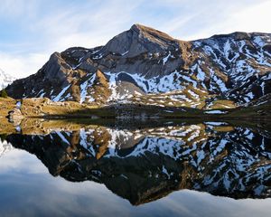 Preview wallpaper mountain, lake, reflection, snow, nature