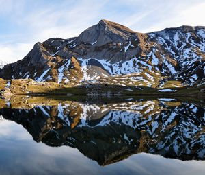 Preview wallpaper mountain, lake, reflection, snow, nature