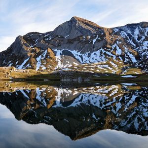 Preview wallpaper mountain, lake, reflection, snow, nature