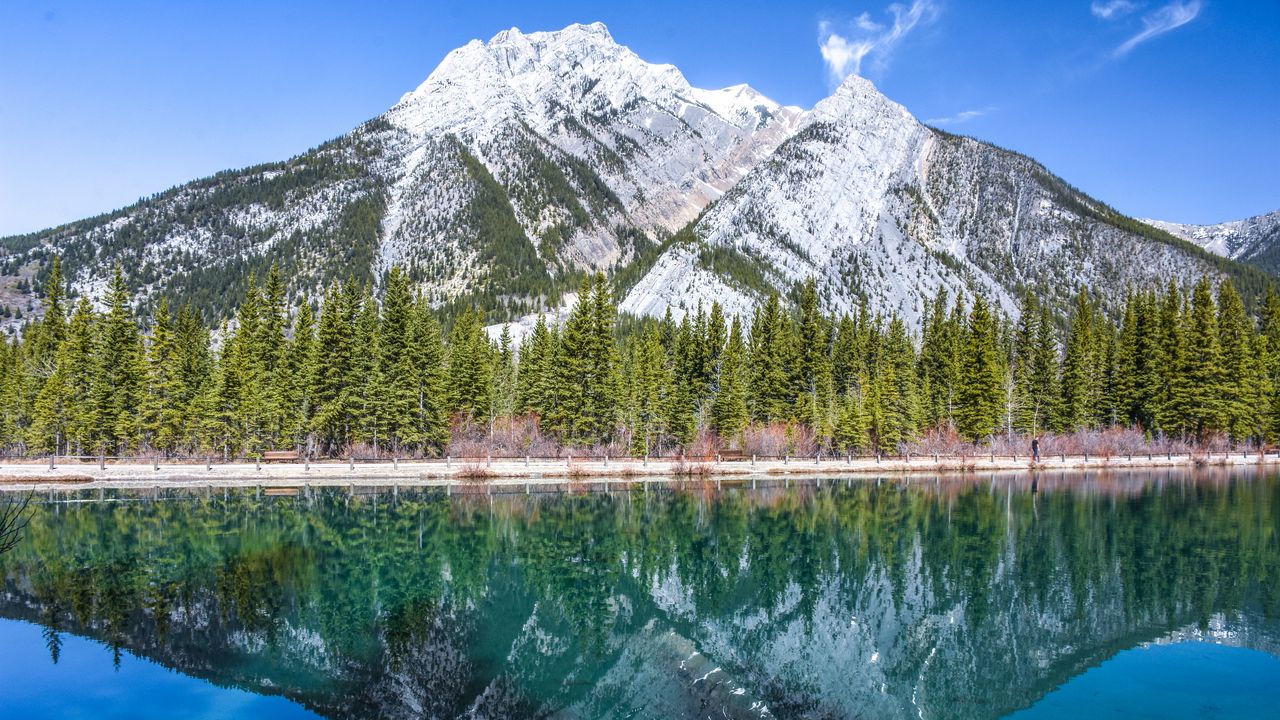 Wallpaper mountain, lake, reflection, water, shore, landscape