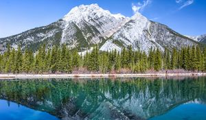Preview wallpaper mountain, lake, reflection, water, shore, landscape