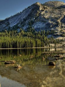 Preview wallpaper mountain, lake, rocks, trees, landscape