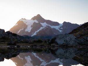 Preview wallpaper mountain, lake, shore, water, reflection