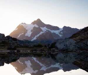 Preview wallpaper mountain, lake, shore, water, reflection