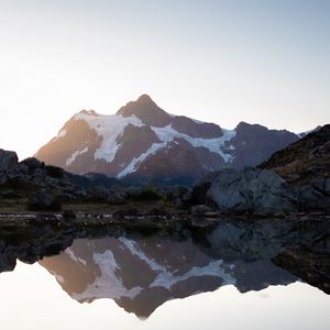 Preview wallpaper mountain, lake, shore, water, reflection