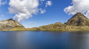 Preview wallpaper mountain, lake, sky, clouds, nature