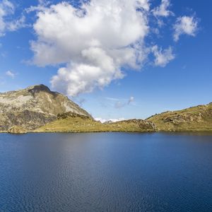 Preview wallpaper mountain, lake, sky, clouds, nature