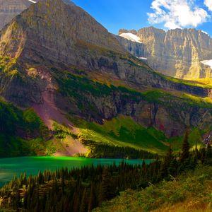 Preview wallpaper mountain, lake, slope, trees, landscape