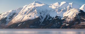 Preview wallpaper mountain, lake, snow, winter, landscape, nature