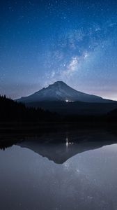 Preview wallpaper mountain, lake, starry sky, twilight, reflection