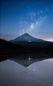 Preview wallpaper mountain, lake, starry sky, twilight, reflection