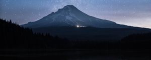 Preview wallpaper mountain, lake, starry sky, twilight, reflection