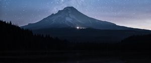 Preview wallpaper mountain, lake, starry sky, twilight, reflection