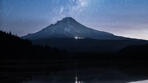 Preview wallpaper mountain, lake, starry sky, twilight, reflection
