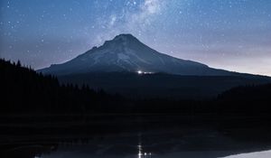 Preview wallpaper mountain, lake, starry sky, twilight, reflection