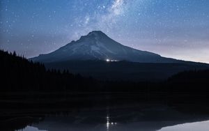 Preview wallpaper mountain, lake, starry sky, twilight, reflection