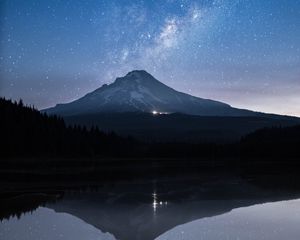 Preview wallpaper mountain, lake, starry sky, twilight, reflection