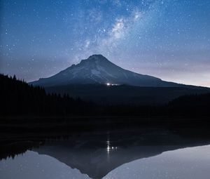 Preview wallpaper mountain, lake, starry sky, twilight, reflection