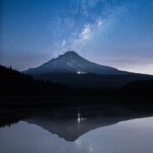 Preview wallpaper mountain, lake, starry sky, twilight, reflection