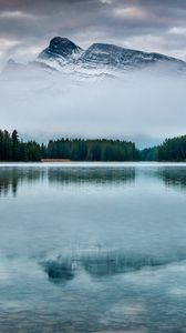 Preview wallpaper mountain, lake, trees, reflection, sky, peak