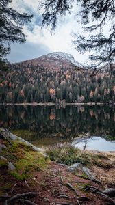 Preview wallpaper mountain, lake, trees, water, reflection