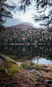 Preview wallpaper mountain, lake, trees, water, reflection