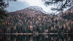 Preview wallpaper mountain, lake, trees, water, reflection